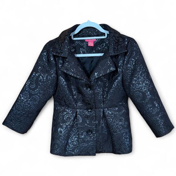 Sunny Leigh Petite Metallic Brocade Evening Blazer Black Cocktail Women’s Sz 2P - Picture 1 of 8